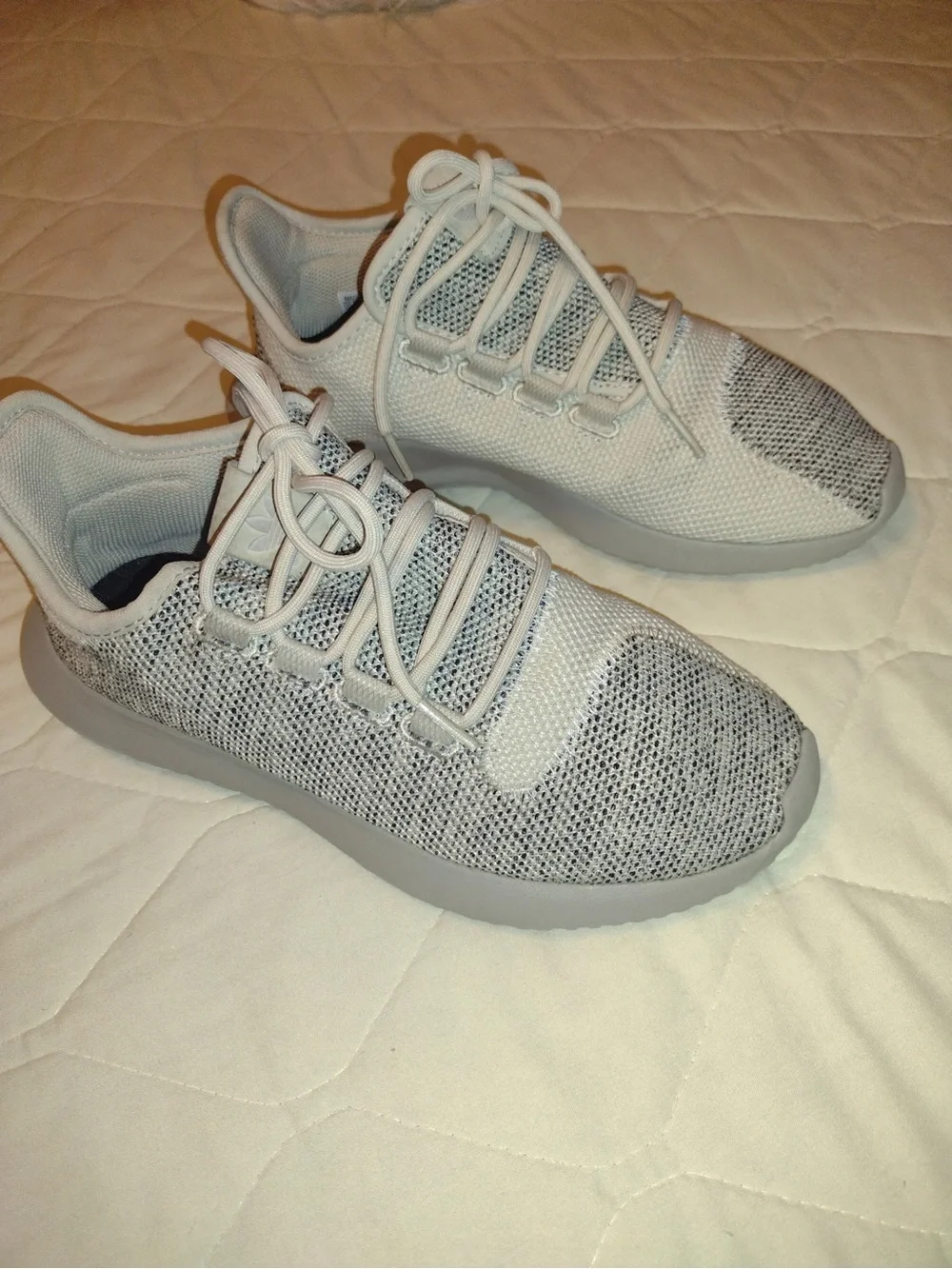 adidas Kids Light Gray and White Knit Sneakers